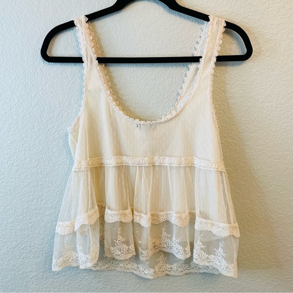 Forever 21 Cream Boho Lace Coquette Cottagecore Crochet Babydoll Tank | Small - Picture 4 of 5